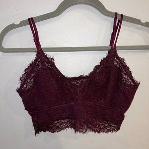🌸 Laced & Ribbed Aerie Bralette - Size M - Maroon Beauty 🌸